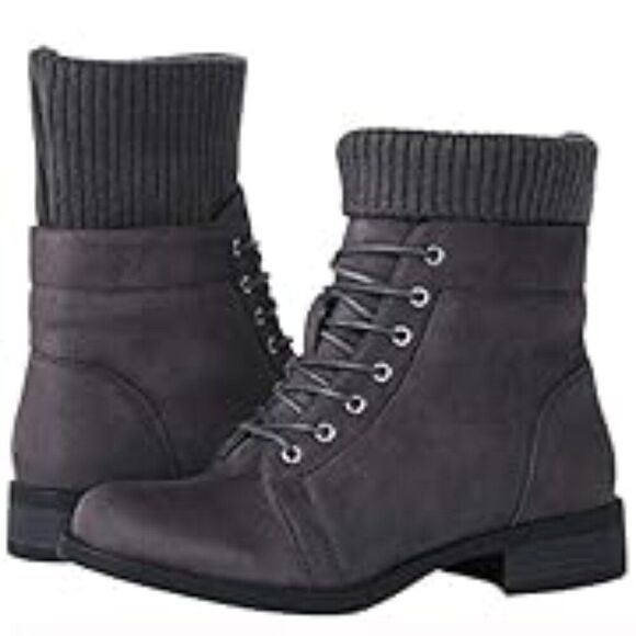 NWOT-Women's Charcoal Gray Lace-up Boots - Picture 1 of 5